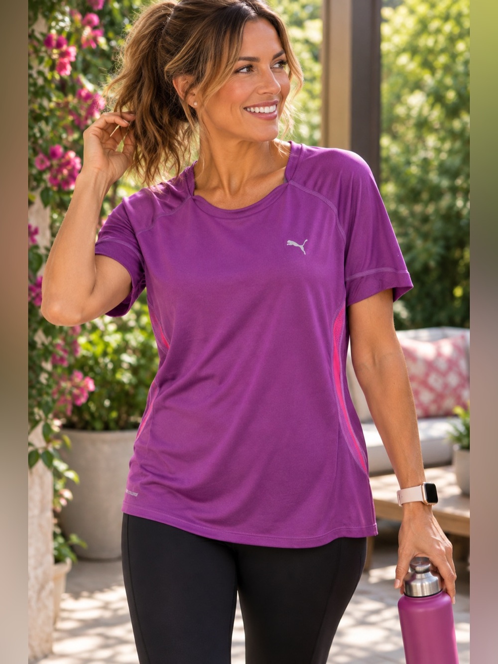 Puma Purple Performance Running Athletic T-Shirt Reflective Logo Size L